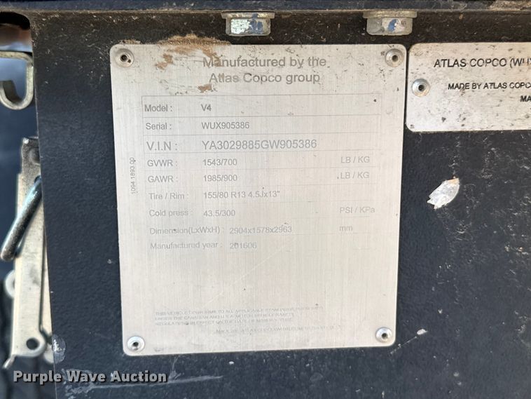 image for item FB6844 2016 Atlas Copco V4 light plant