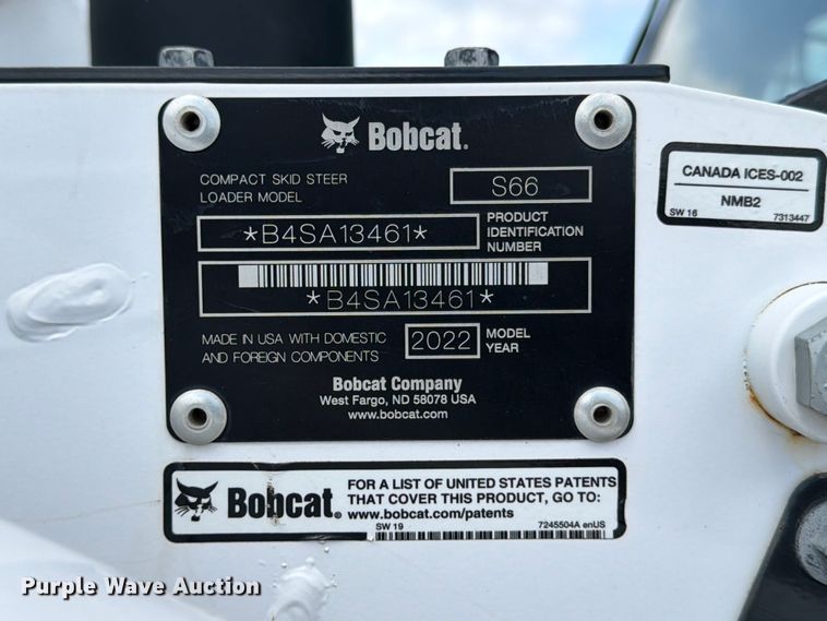 image for item FB8139 2022 Bobcat S66 skid steer loader