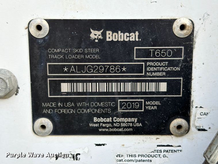 image for item FB8236 2019 Bobcat T650 tracked skid steer loader