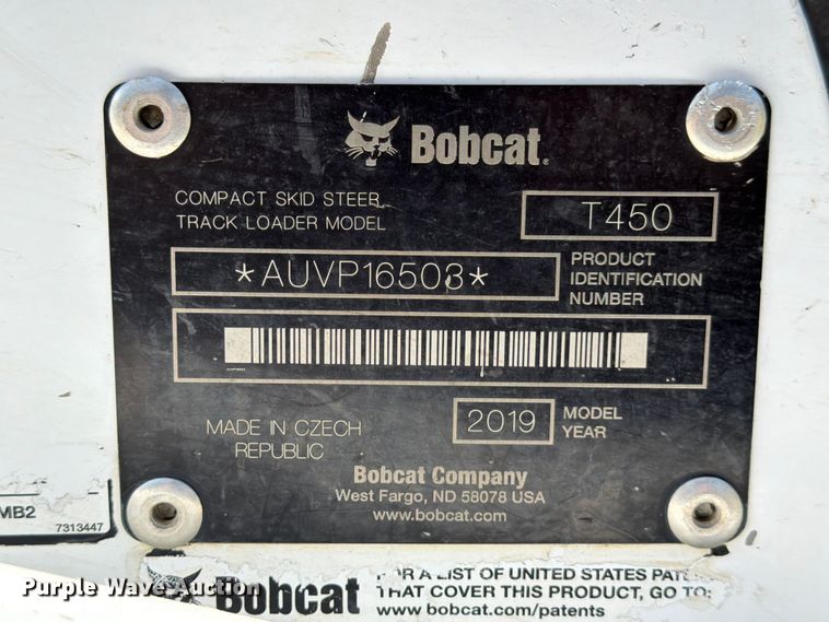 image for item FB8259 2019 Bobcat T450 tracked skid steer loader