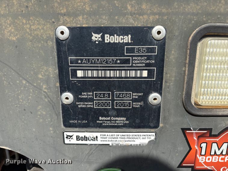 image for item FC2447 2015 Bobcat E35I mini excavator
