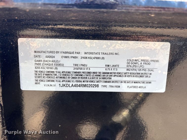 image for item FC2460 2024 Interstate Trailers inc Flatbed 40DLA equipment trailer