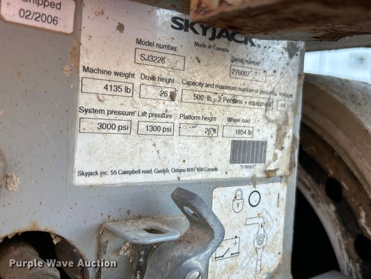 image for item FC2819 2006 Skyjack SJ3226 scissor lift