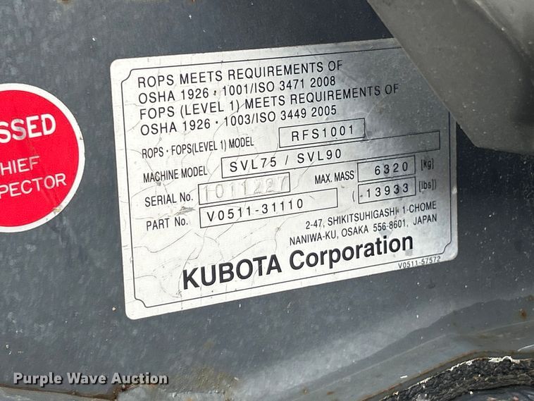 image for item FC2828 2014 Kubota SVL 75-2 tracked skid steer loader