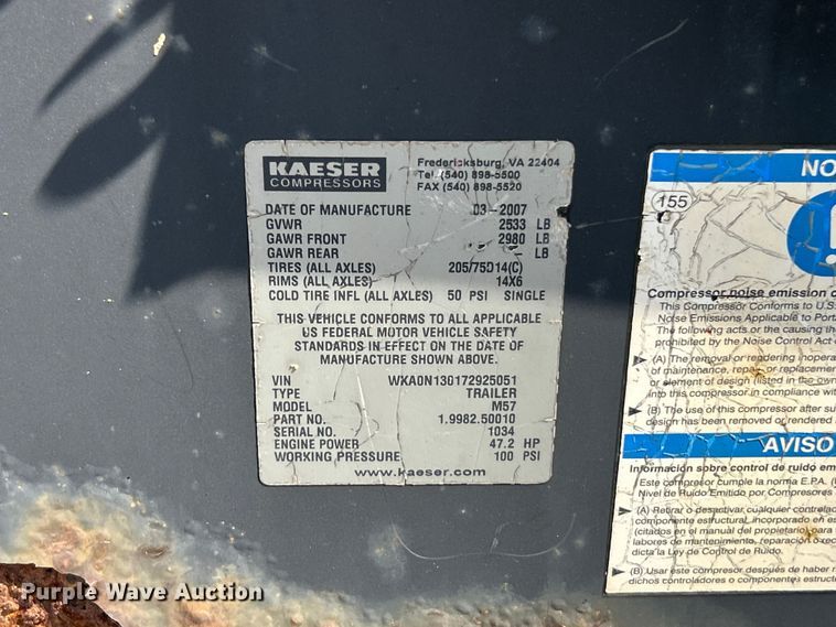 image for item FC2859 2007 Kaeser M57 air compressor