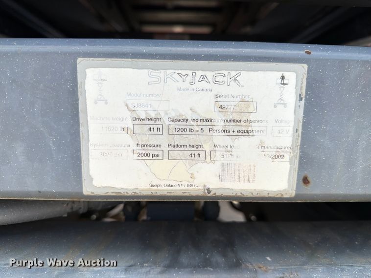 image for item FC3218 2002 SkyJack SJ8841 scissor lift