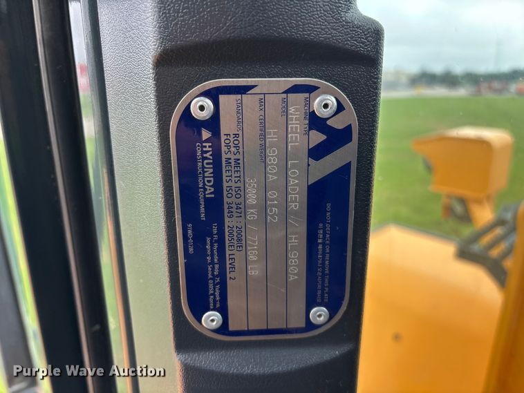 image for item FG0478 2023 Hyundai HL980A wheel loader