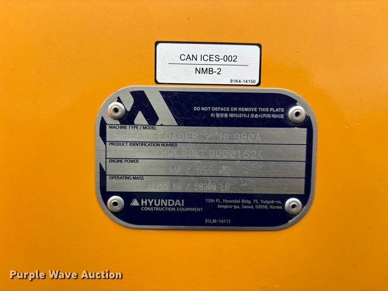 image for item FG0478 2023 Hyundai HL980A wheel loader