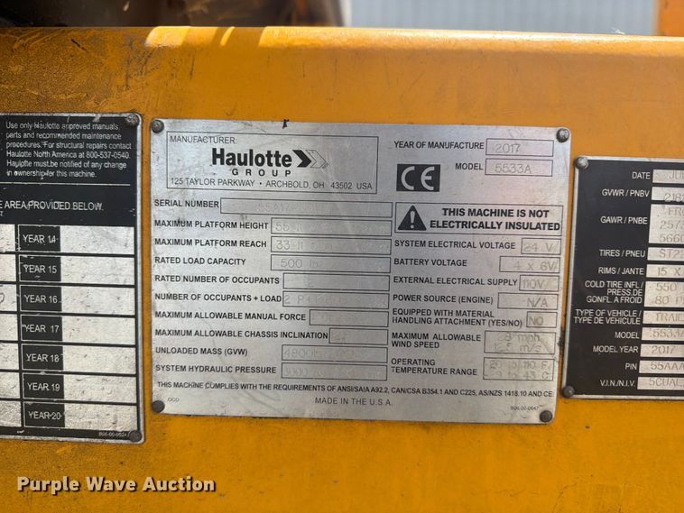 image for item FI0258 2017 Haulotte 5533A boom lift