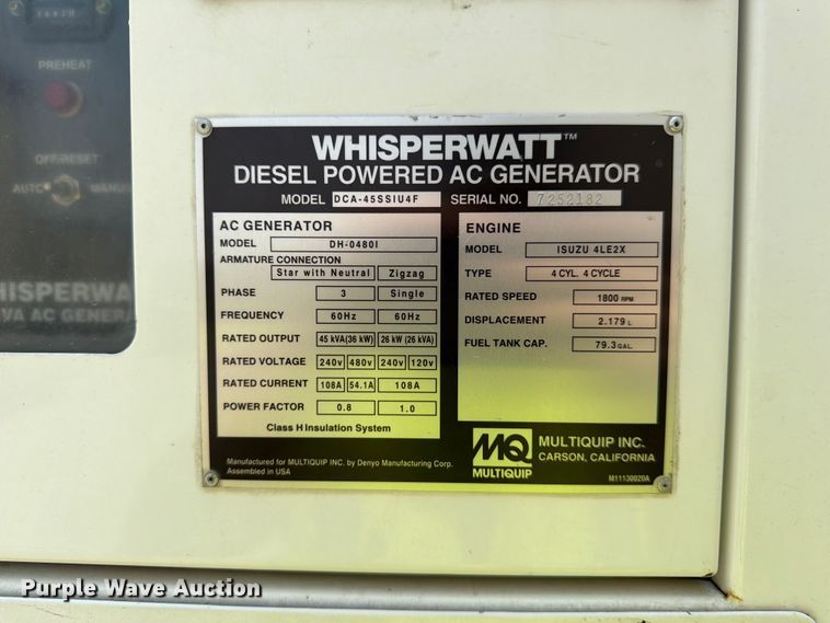 image for item FM7559 2018 Multiquip DH-04801 generator