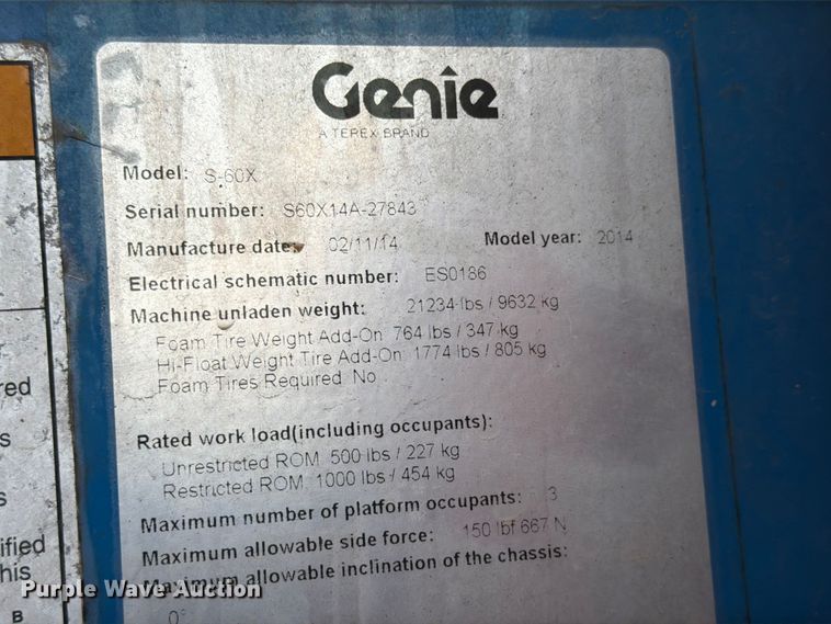 image for item FN2006 2014 Genie S-60X boom lift