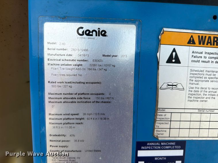 image for item FN2009 2013 Genie Z60 boom lift