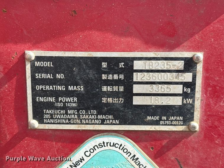 image for item FO4502 Takeuchi TB235-2 mini excavator