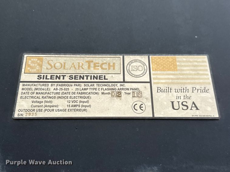 image for item NJ9128 2015 Solar Tech Silent Sentinel arrow board trailer