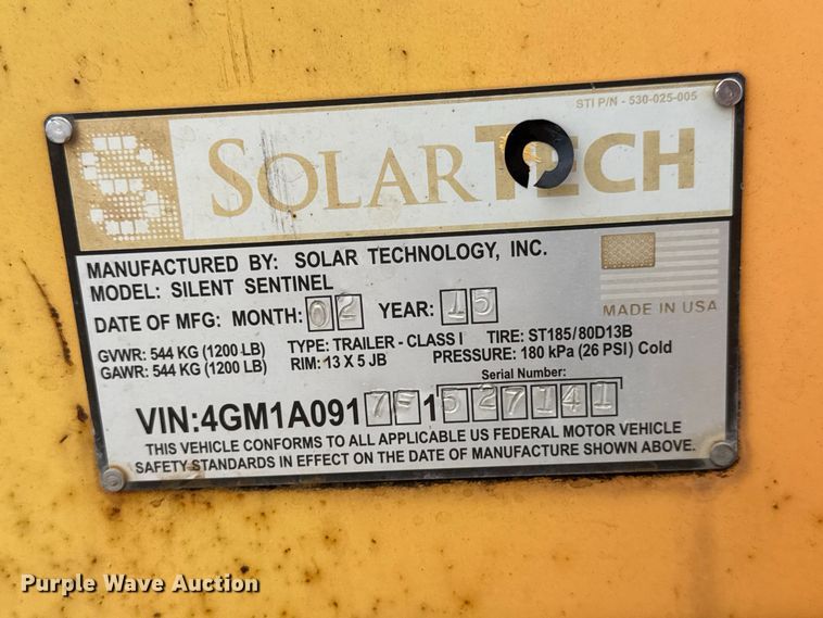 image for item NJ9128 2015 Solar Tech Silent Sentinel arrow board trailer