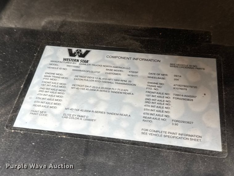 image for item NJ9136 2015 Western Star 4700 dump truck