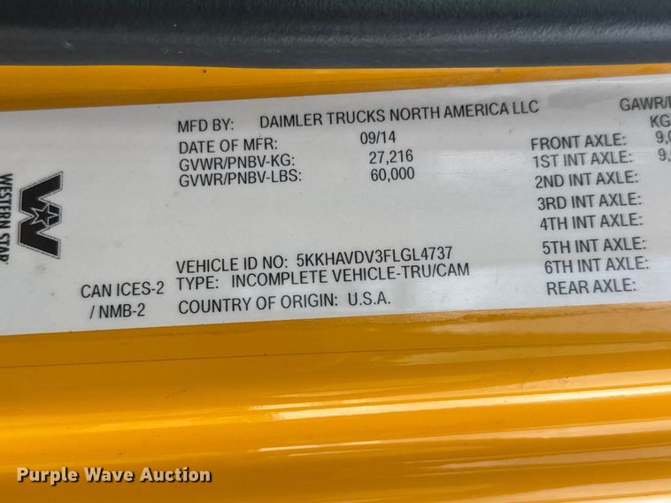 image for item NJ9136 2015 Western Star 4700 dump truck