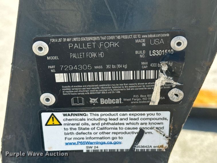 image for item NJ9225 Bobcat Pallet Fork HD skid steer pallet forks