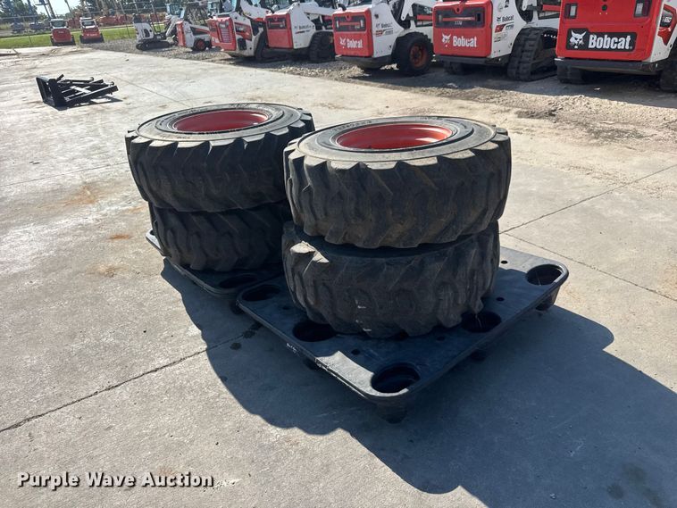 image for item NJ9227 (4) Deestone 14-17.5 skid steer tires and wheels