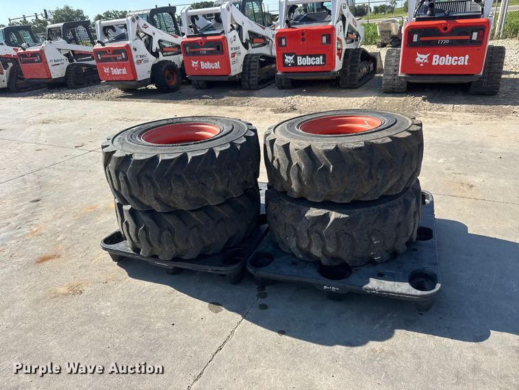 image for item NJ9227 (4) Deestone 14-17.5 skid steer tires and wheels