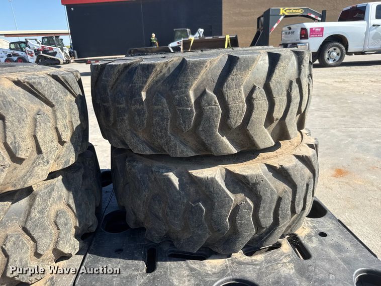 image for item NJ9227 (4) Deestone 14-17.5 skid steer tires and wheels