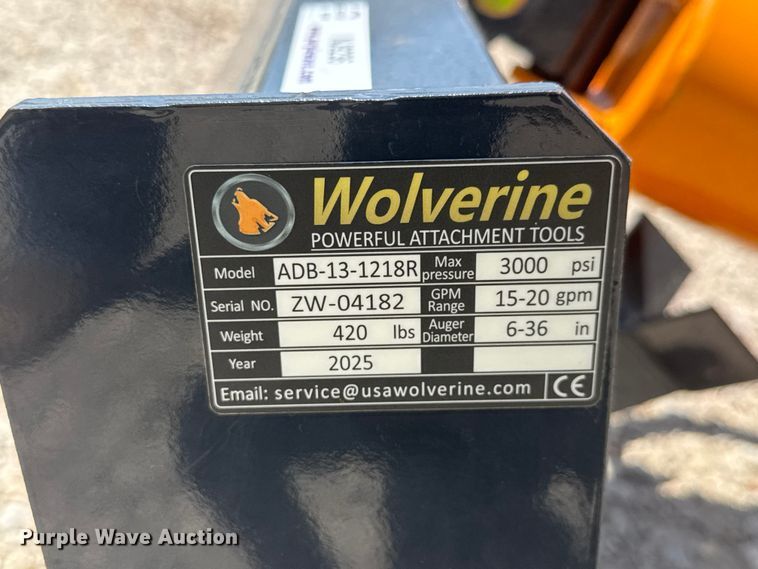 image for item NJ9236 2025 Wolverine ADB-13-1218R skid steer auger