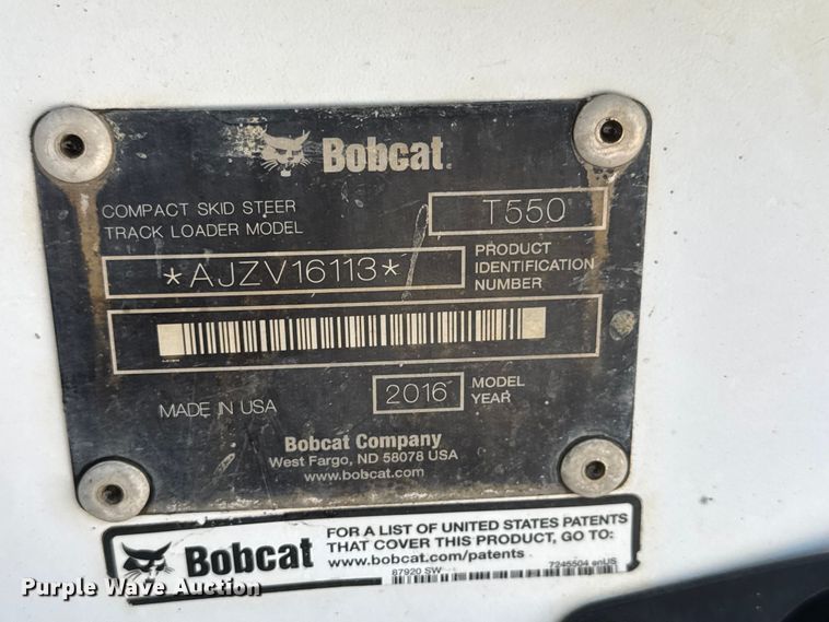 image for item NJ9247 2016 Bobcat T550 tracked skid steer loader