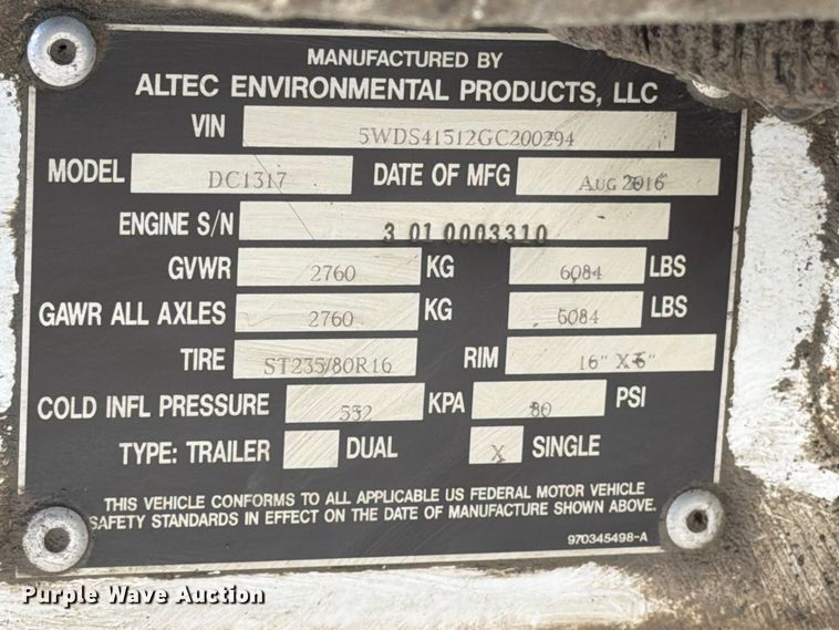 image for item YA3296 2016 Altec DC1317 wood chipper