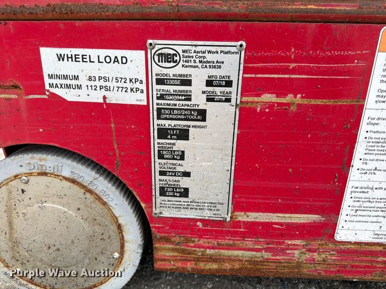 image for item YA3469 2019 MEC 1330SE scissor lift