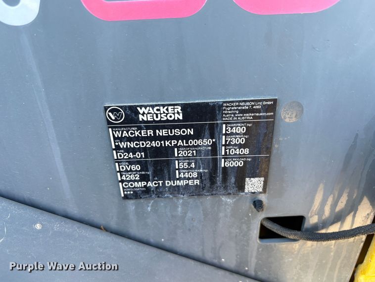 image for item YA3739 2021 Wacker Neuson DV60 site dumper