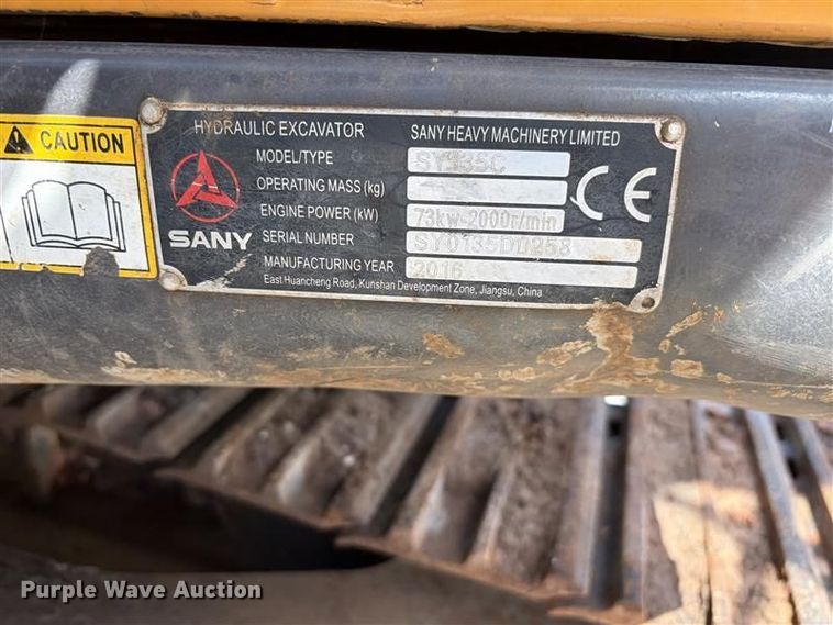 image for item YA3922 2016 Sany SY135C excavator
