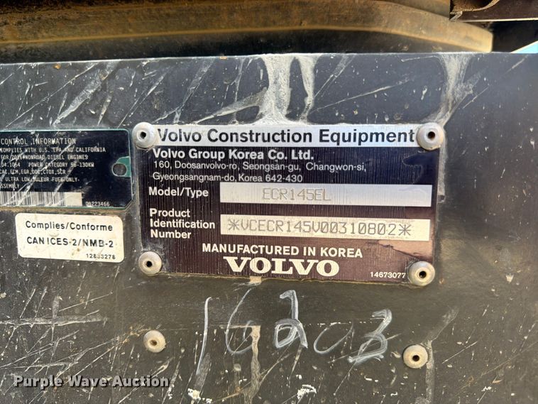 image for item YA3958 2017 Volvo ECR145EL excavator