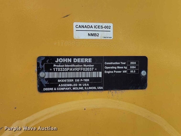 image for item YA4046 2024 John Deere 335 P-Tier tracked skid steer loader