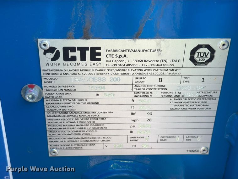 image for item YA4047 2023 CTE Traccess 200-66 tracked boom lift