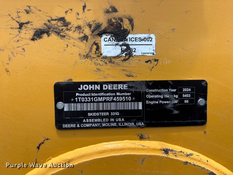 image for item YA4123 2024 John Deere 331G tracked skid steer loader