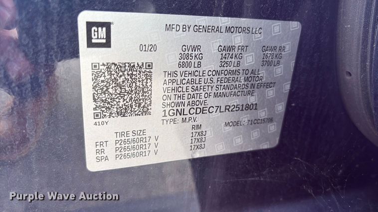 image for item DT2900 2020 Chevrolet Tahoe Police SUV