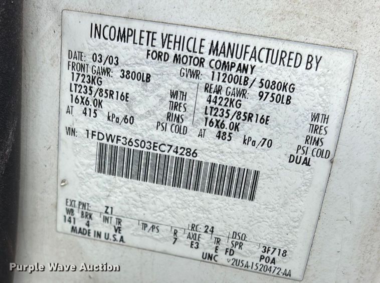 image for item DU6256 2003 Ford F350 Super Duty  dump bed pickup truck