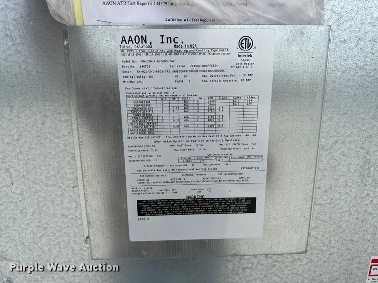 image for item EA4861 AAON RN-020-3-0-E60S-742 AC unit