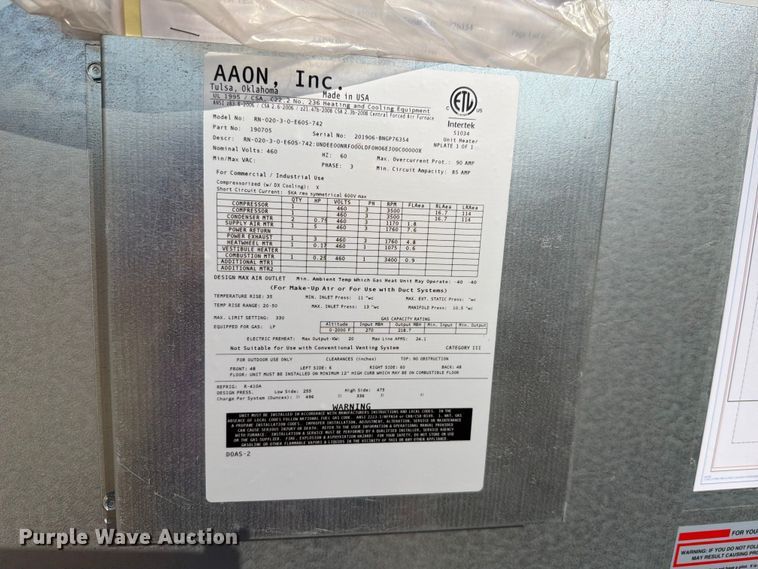 image for item EA4861 AAON RN-020-3-0-E60S-742 AC unit