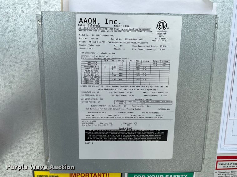 image for item EA4862 AAON RN-018-3-0-E60S-742 AC unit