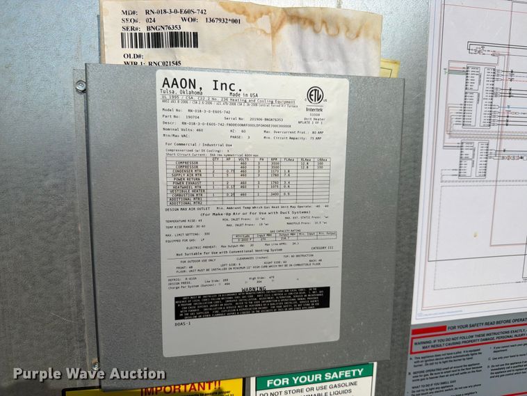 image for item EA4862 AAON RN-018-3-0-E60S-742 AC unit