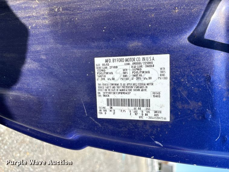 image for item EF1271 2003 Ford Ranger pickup truck