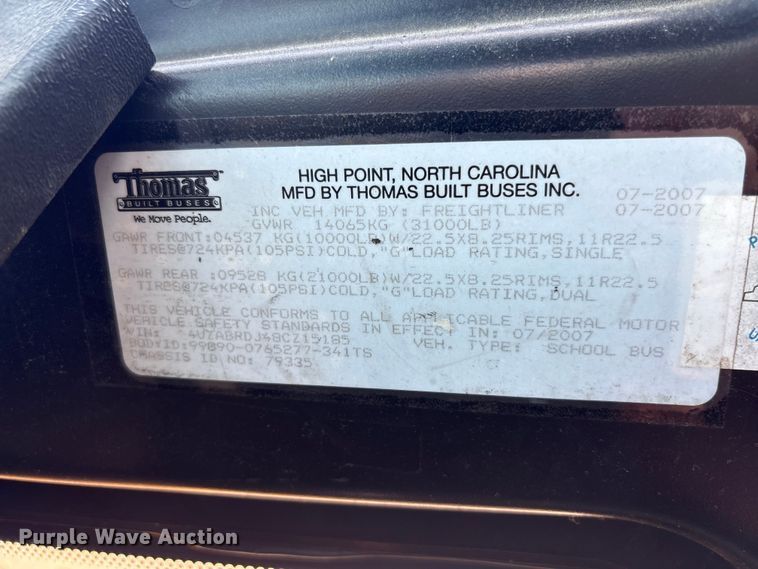 image for item EF1275 2008 Thomas B2 Bus Chassis school bus