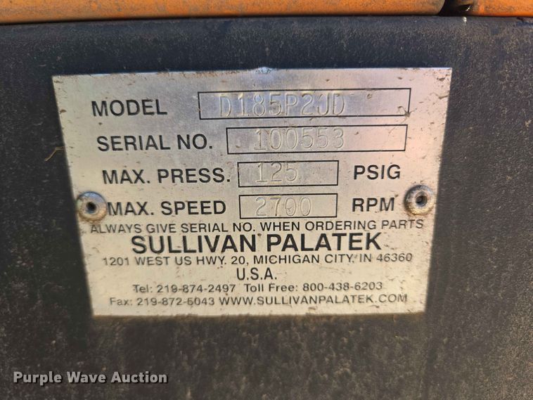 image for item ER1769 Sullivan Palatek D185P2JD air compressor