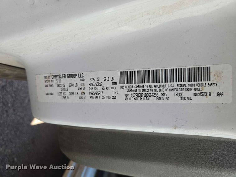 image for item ER1771 2011 Dodge Dakota Ext. Cab pickup truck