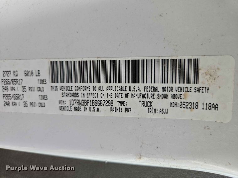 image for item ER1771 2011 Dodge Dakota Ext. Cab pickup truck
