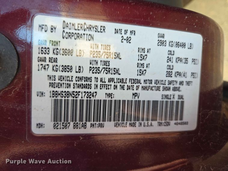 image for item ER1772 2002 Dodge Durango SUV