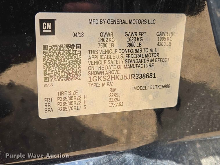 image for item ER1788 2018 GMC Yukon Xl SUV