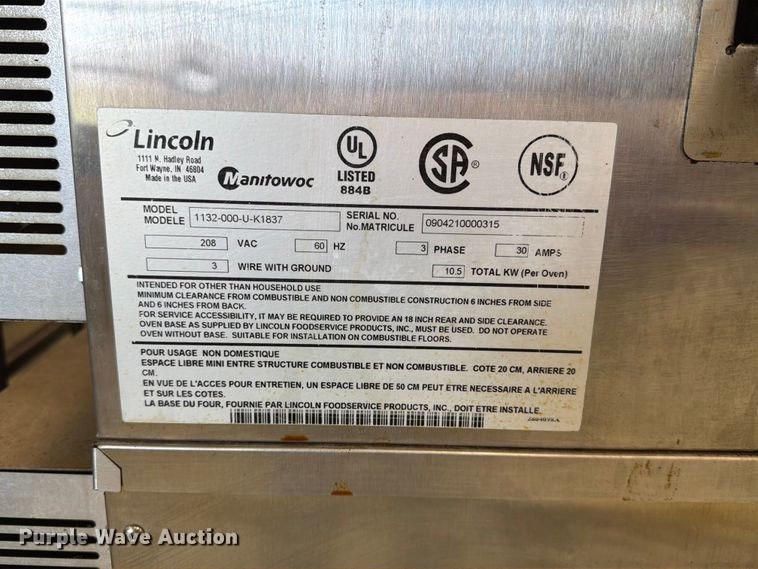 image for item ER1839 (2) Lincoln Impinger 1132-000-U-K1837 pizza ovens