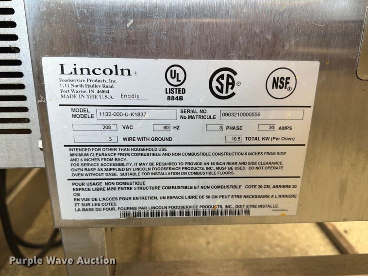 image for item ER1839 (2) Lincoln Impinger 1132-000-U-K1837 pizza ovens